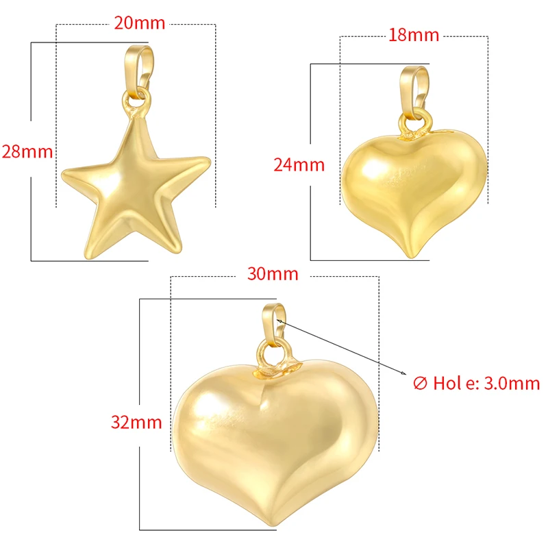 ZHUKOU 3 Styles 18K Gold Plated Heart shaped Star Fashion Lady Cute Jewelry Accessories Pendant Wholesale: VD1469 VD1470 VD1471