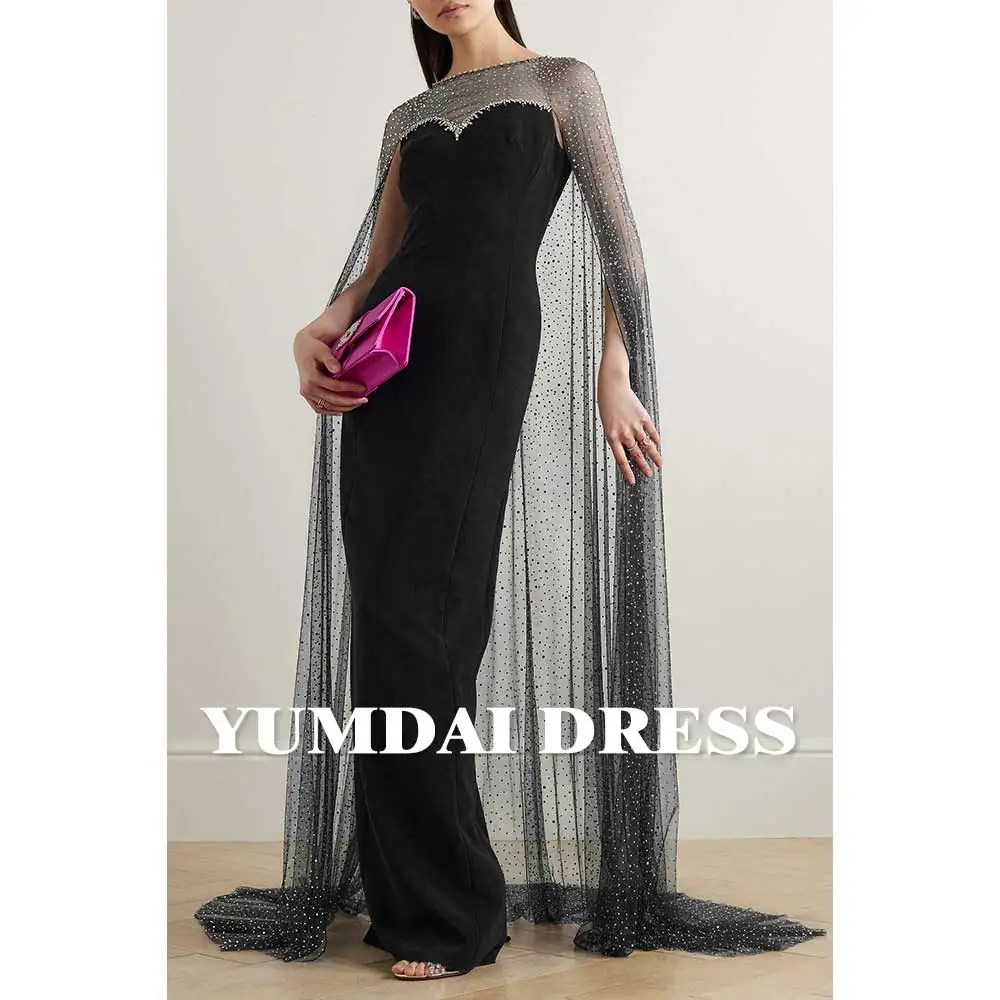 YUMDAI Luxury Black Dubai Beaded Dress Ladies Long Sleeve High-end Formal Stage Performance Evening Gown 2024 Homecoming Dresses