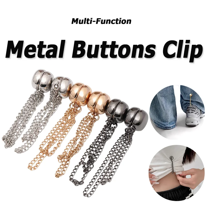 Multi-Function Magnetic Clothing Clip with Chain Metal Buttons Clip Clothes Scarf Trouser Legs Cuff Fixing Magnet Pin Decor