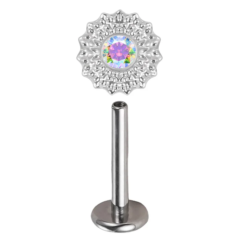 ASTM F136 Titanium Ear Lip Studs with CZ Paved Top