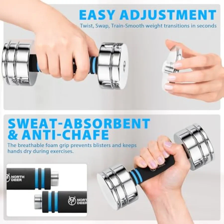 Steel Dumbbells Ultracompact Adjustable Chrome with Foam Handles 5lb 10lb 15lb 20lb 30lb 50lb Home Gym Workout Choice of Size