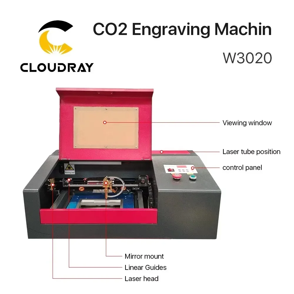 Cloudray BD40 Wholesale 40W CO2  Engraving Machine 3020 Mini Portable  Cutting Machine For Acrylic Stamp