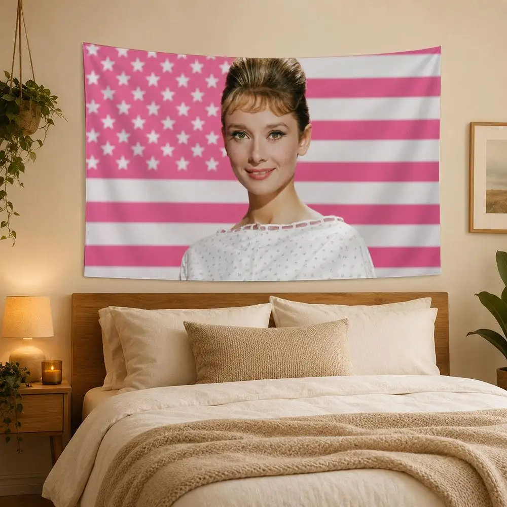 Actor A-Audrey Hepburn Tapestry House Bedroom Living Bar Garden Microfiber Decoration Background