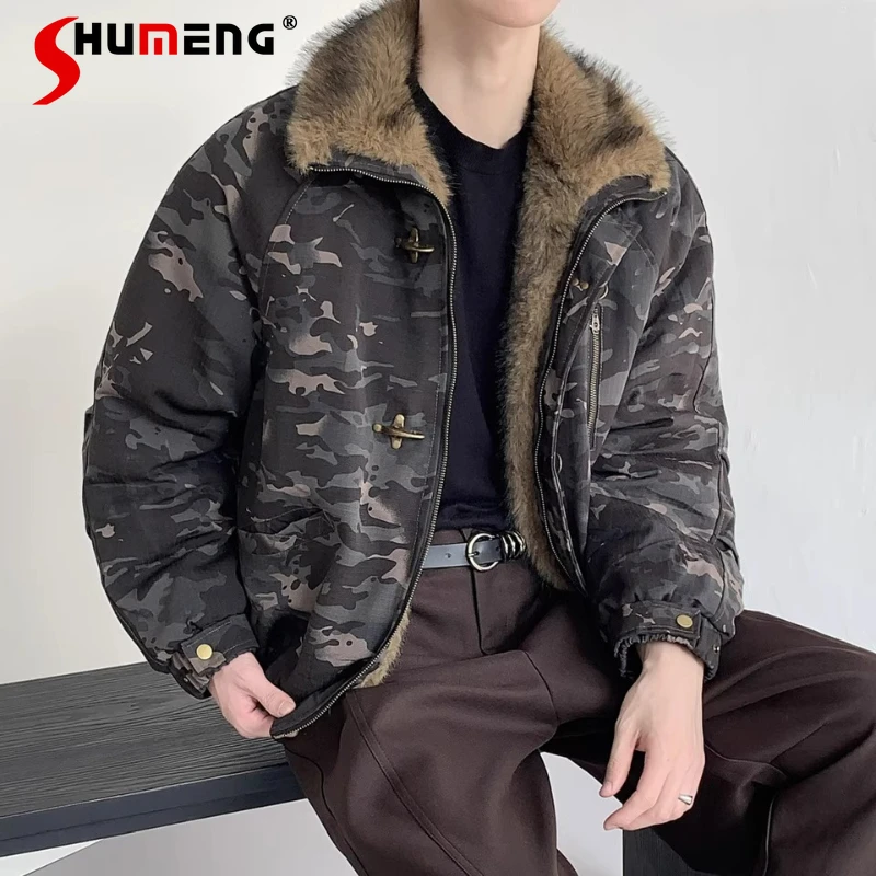 

Мужская и женская зимняя новинка 2025, ретро куртка с воротником из искусственного меха, парки, мужские утолщенные куртки для инструментов, парки с длинным рукавом, красивые пальто