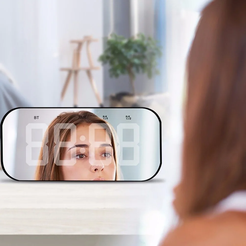 

1 set Speaker Alarm Clock Wireless Digital Mirror Screen Dual Alarm Fm Radio Stereo Sound Bedside Table Clock For Home