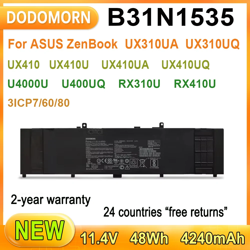 New B31N1535 Battery For ASUS ZenBook UX310UA UX310UQ UX410 UX410U UX410UA UX410UQ U4000U U400UQ RX310U RX410U Laptop Series