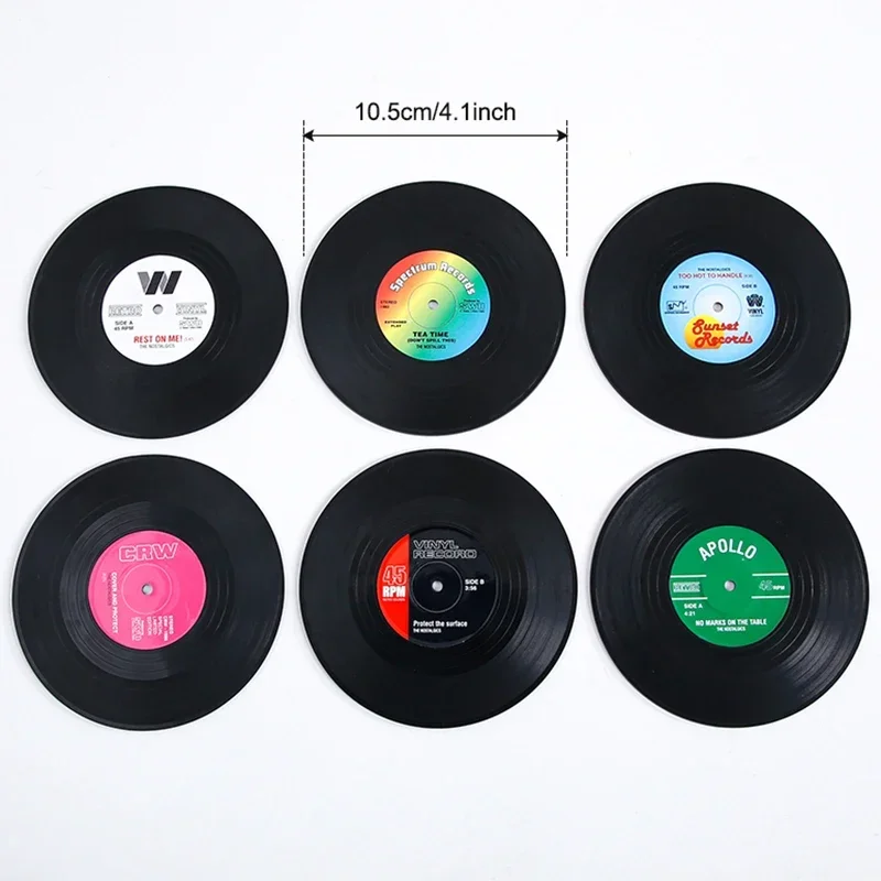 Unique Retro Record Disk Coasters Vinyl Mat for Drinks Novelty Music CD Player Holder Heat-resistant Non Slip Hot Drink Mug Pad