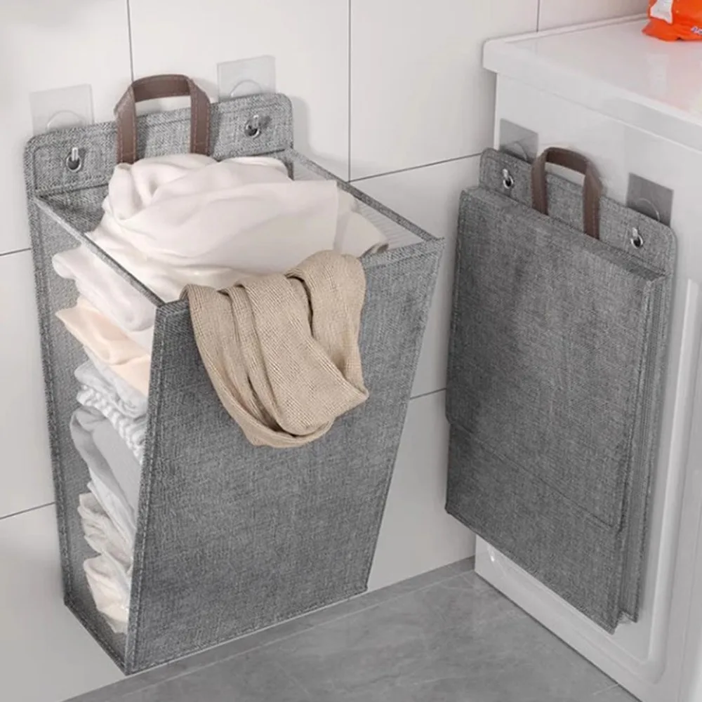 1pc Wall-Mounted Folding Laundry Basket with Lid, Oxford Cloth Space-Saving Storage Bin for Bathroom Bedroom Living Room