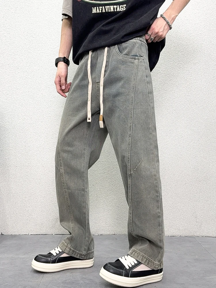 الرجال الرجعية مستقيم الساق الجينز مريحة Waed عارضة تنوعا واسعة الساق السراويل بسيطة Sli السراويل الطويلة