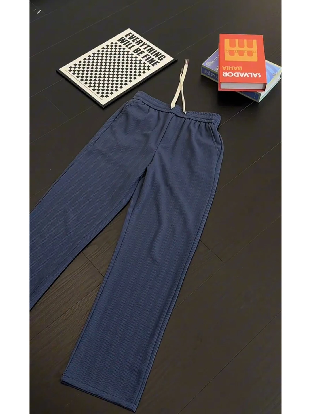 Lightweight Straight Leg Ice Silk Casual Pants Men's Quick Dry Cool Feeling Sports Trousers Summer Drapey Wheat Ear Pattern