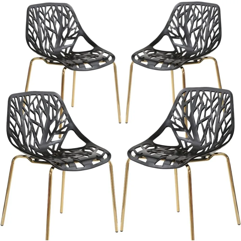 

Modern Black Dining Chairs Set of 4, Birch Sapling Cut-Out Chairs for Dining Room, Hotels, Restaurants Indoor Outdoor,