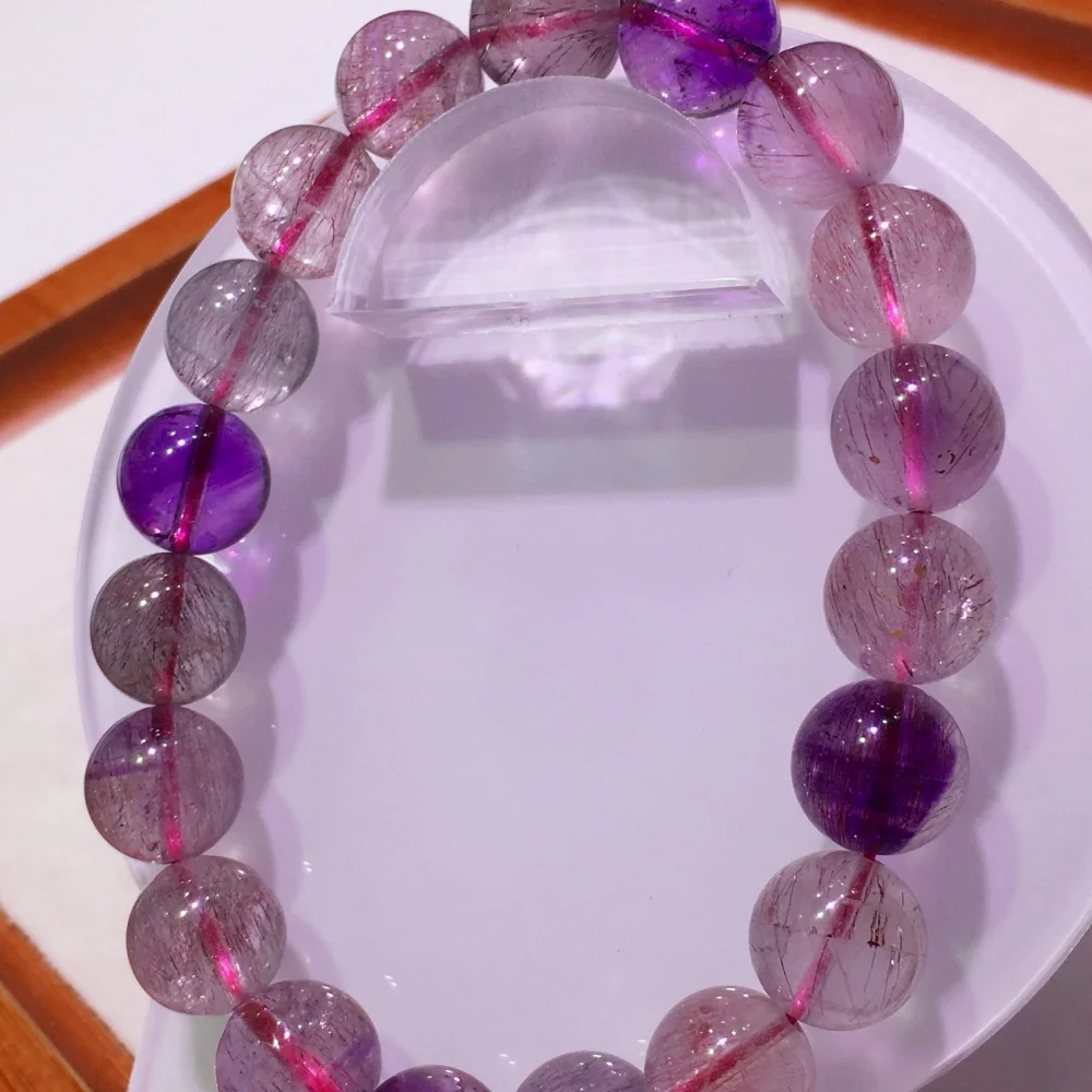 10.5MM Natural Purple Super Seven Bead Bracelet Fashion Crystal Quartz Gemstone Jewelry Reiki Healing For Women Gift 1PCS