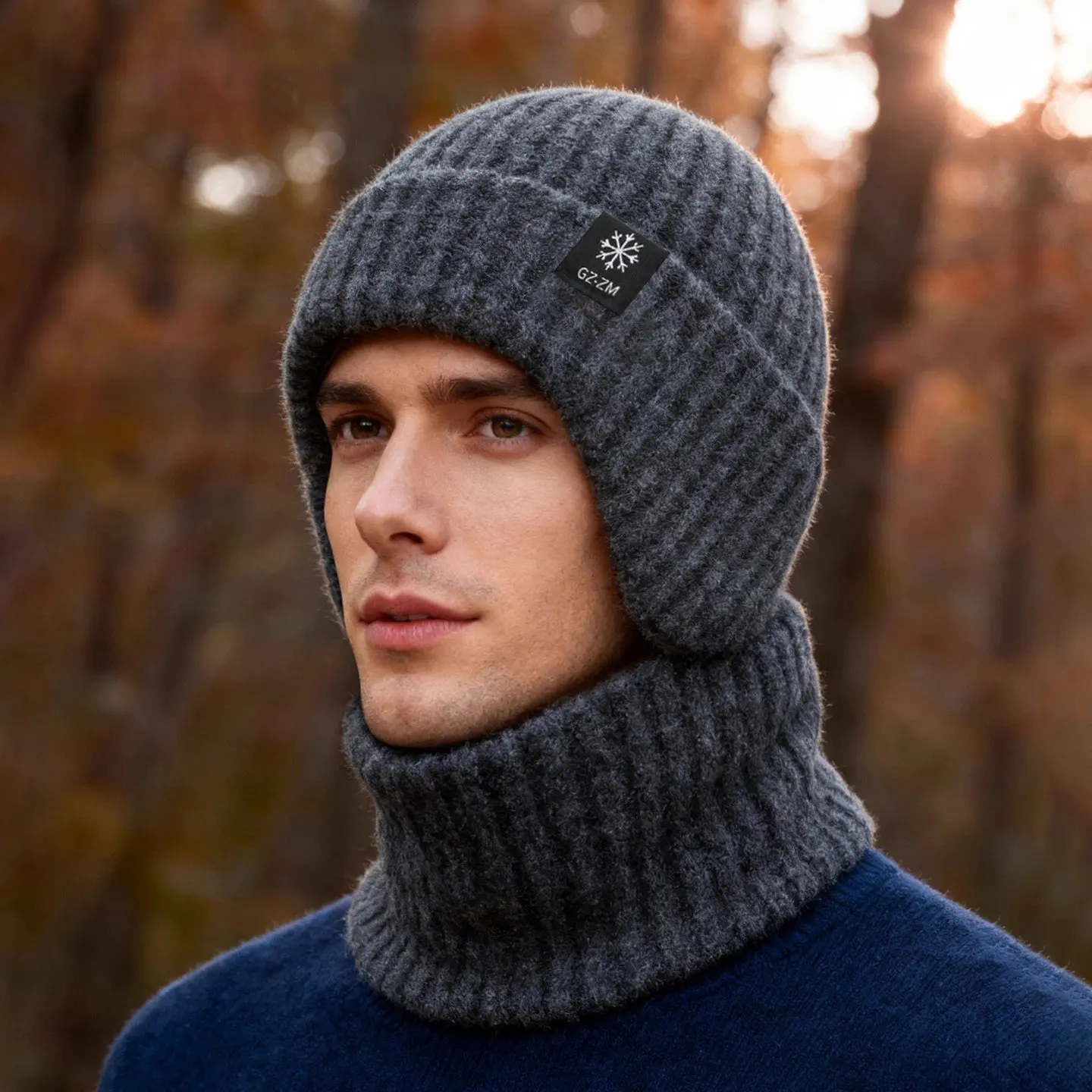 

Men's hat with velvet warm ear protection thick cold hat autumn and winter warm ear protection wool hat thick knit hat