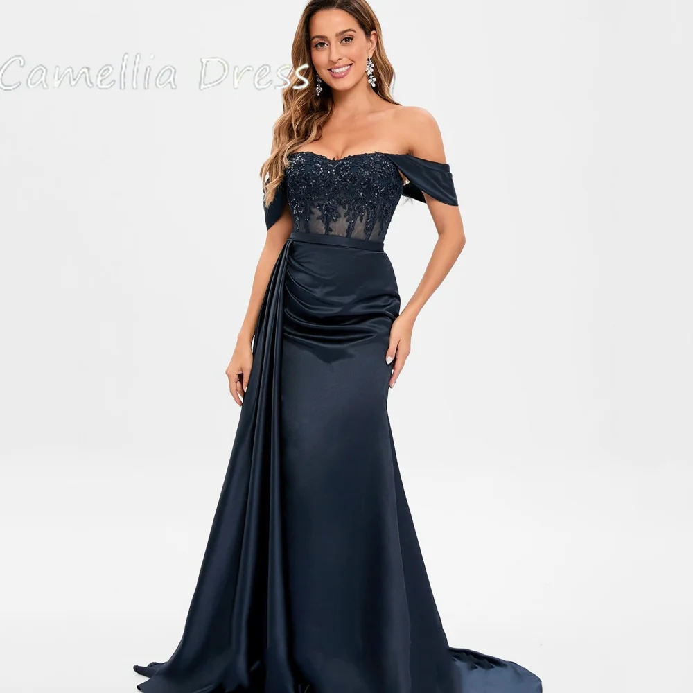 

Camellia Sexy Mermaid Party Dresses Off The Shoulder Evening Gowns Illusion Lace Floor Length New Arrival Prom Dress