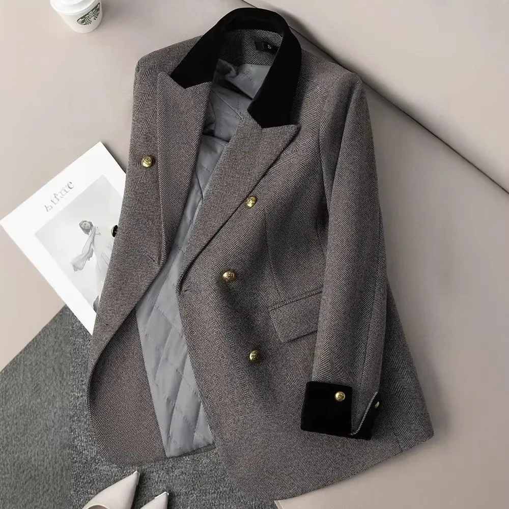 

2026 Autumn new style gray slim fit women blazer fashion brand high street Harajuku slim blazer for women