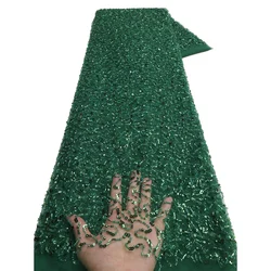 Green French Luxury Beaded Lace Fabric Sequined Nigerian Mesh Tulle bride Material for Wedding Dress African Lace Fabric LY2996
