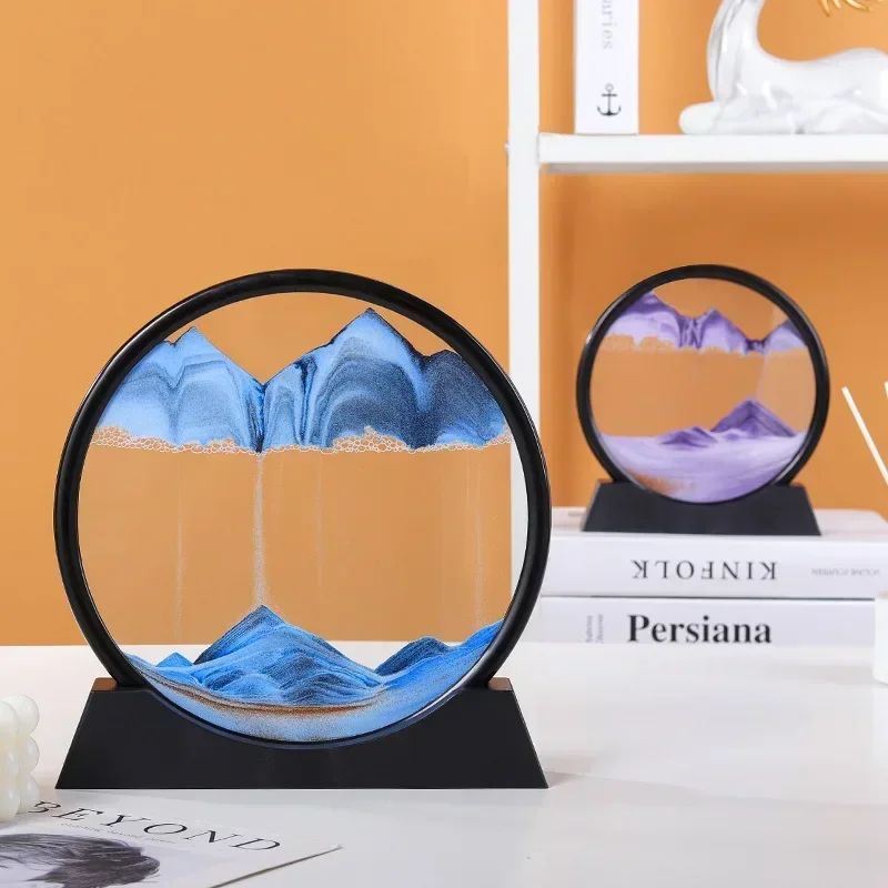 Quicksand Painting Sand Art Round Glass 3D Hourglass Deep Sea Sandscape In Motion Display Flowing Sand Frame For home Decor