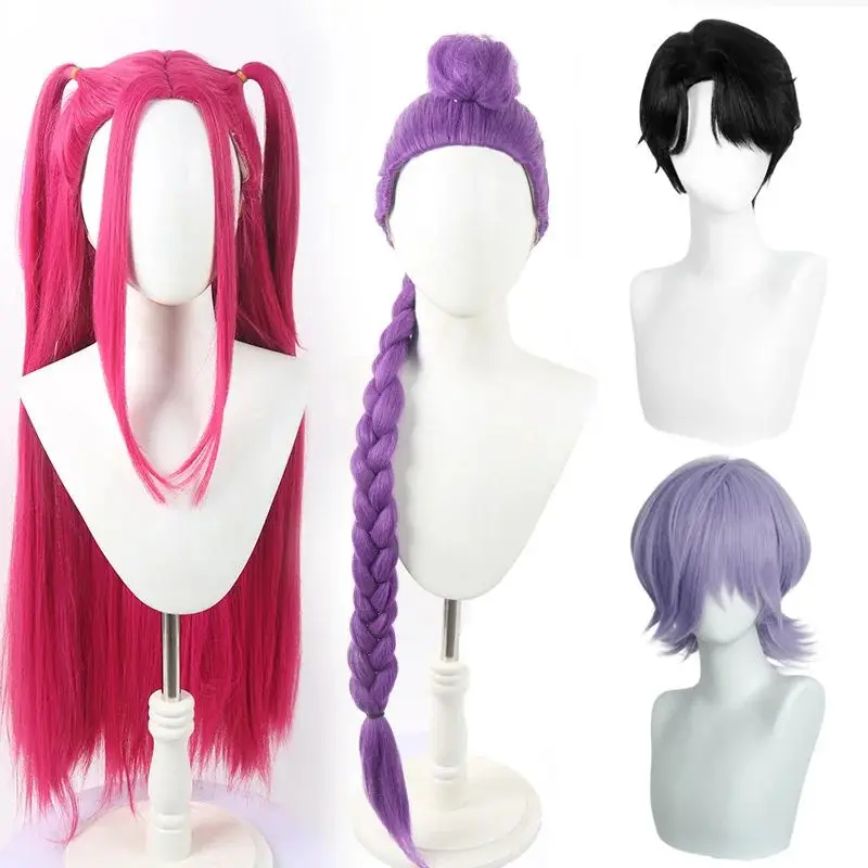 فيلم جديد Kpop شعر مستعار تأثيري ميرا رومي زوي شيطان الصيادين أرجواني أسود أحمر طويل الشعر مقاومة للحرارة بيروكات صناعية كرنفال الدعائم