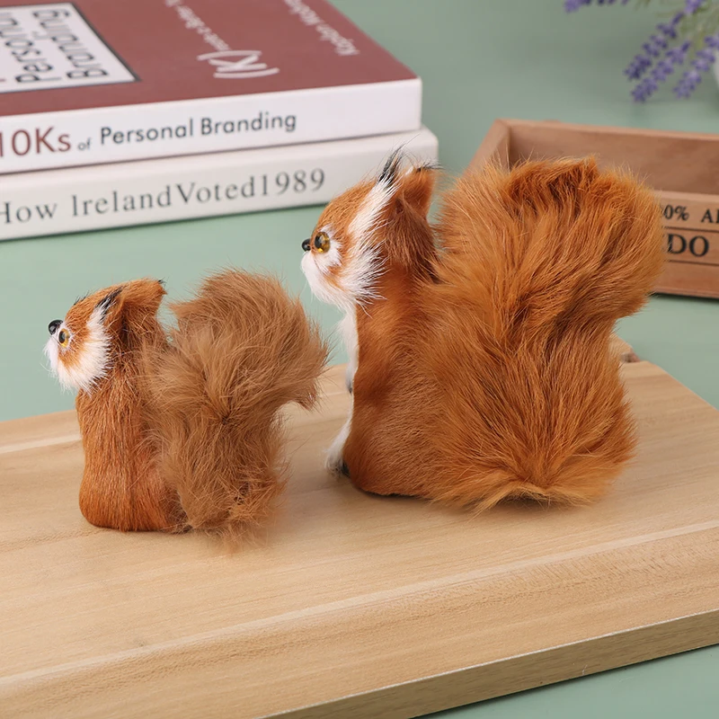 Simulation Plush Squirrel Figurines Miniatures Artificial Fake Animal Model Home Garden Decoration Ornaments