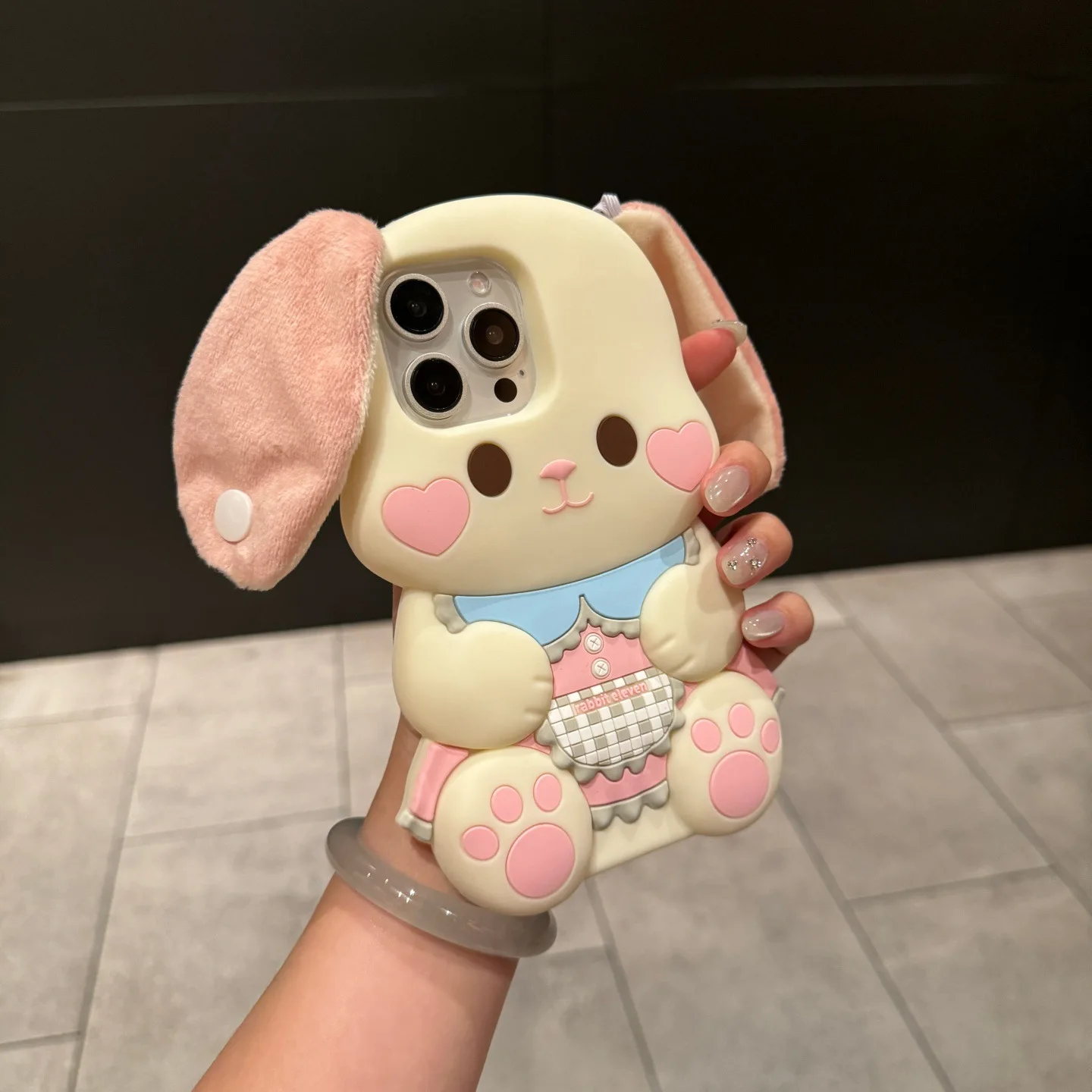 Plush-Eared Pink Rabbit Phone Case for iPhone 17 16 15 14 13 Sweet and Cute Design  Heart-Shaped Rabbit with Fluffy Ears Cover view 4
