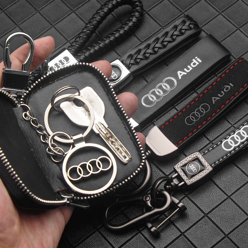 Car Metal Keychain Fashion Creative Leather Key Holder Key Case Ring For A4 B5 B6 A3 8P 8V 8L A5 A6 C6 C5 A1 A7 A8 Q2 Q3 TT