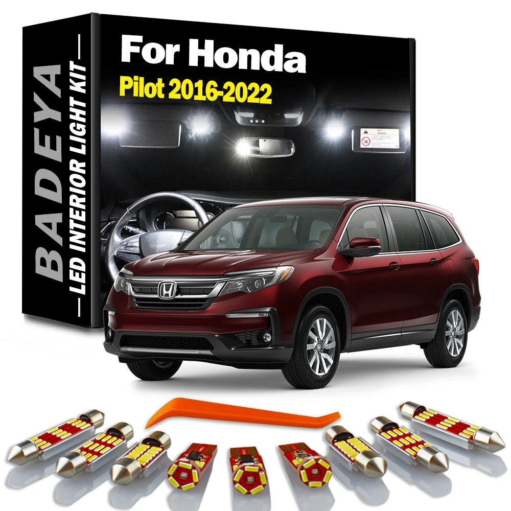 BADEYA 17Pcs LED Interior Door Indoor Light Kit For Honda Pilot 2016 2017 2018 2019 2020 2021 2022 Car Map Roof Trunk Bulbs