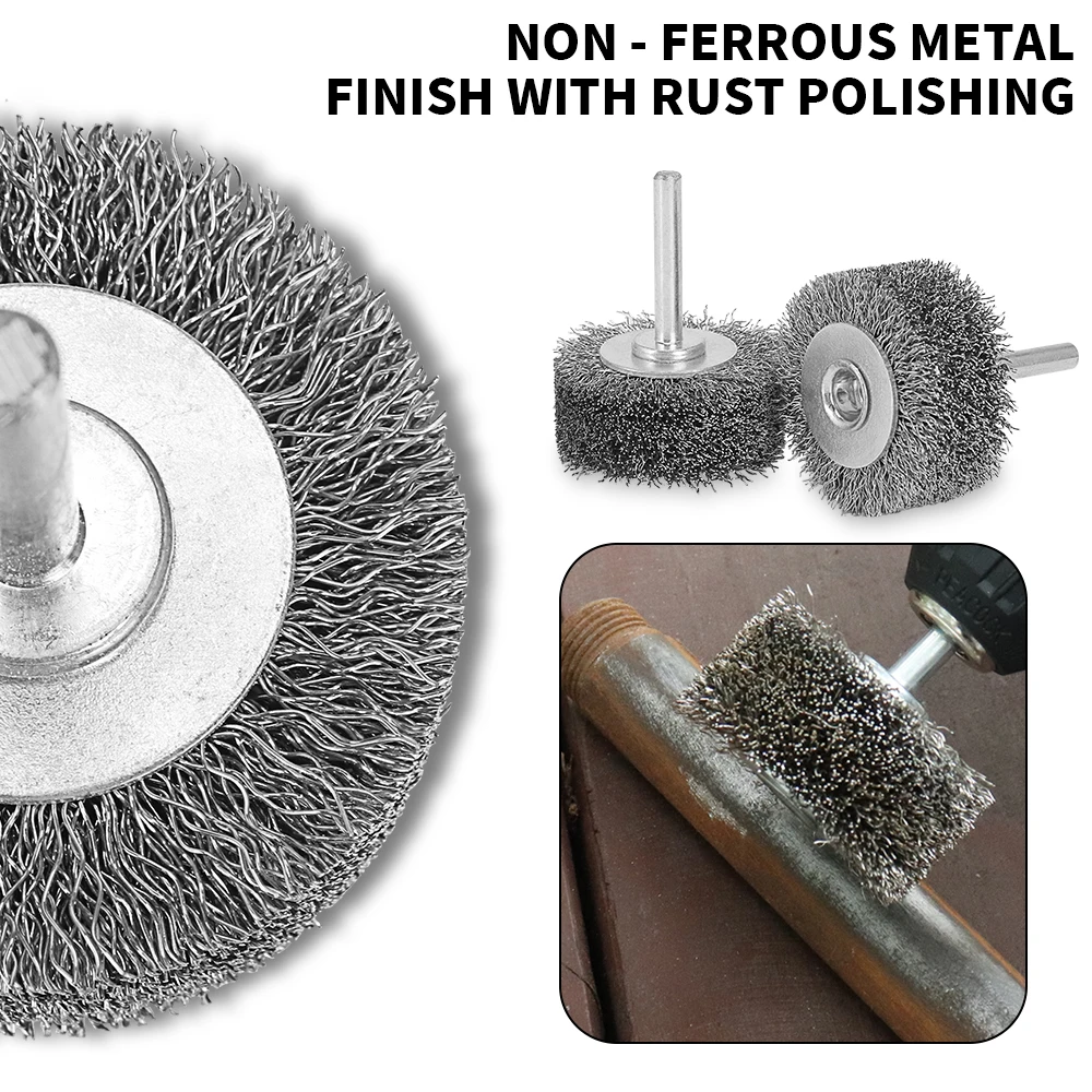 Imagem -02 - Escova da Roda do Fio de Aço Ferramentas Giratórias Dremel para a Broca Remoção da Oxidação do Metal Lustro 50x25 mm