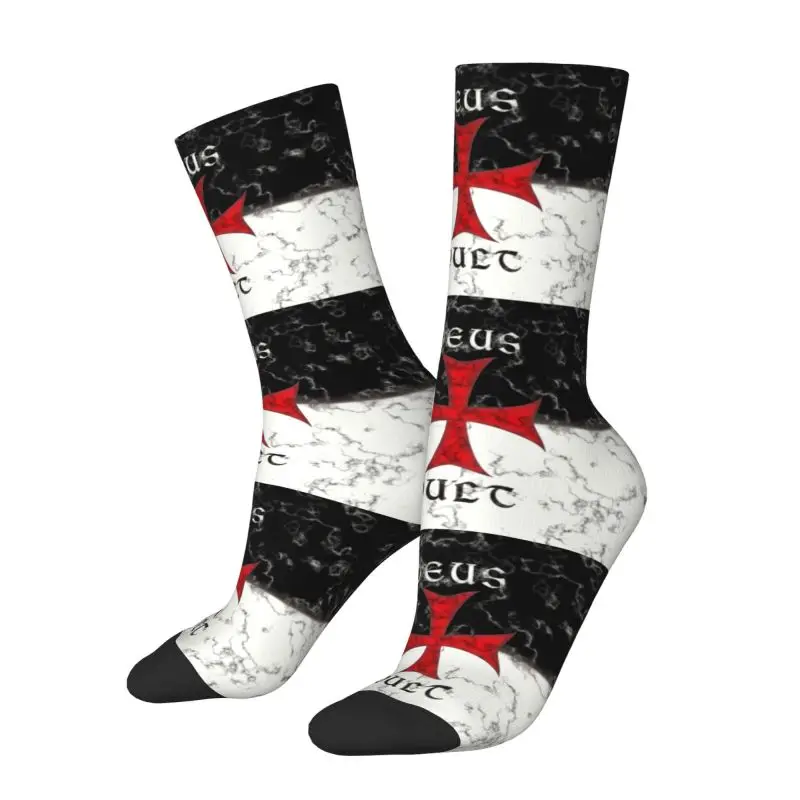 Cute Deus Vult Crusader Cross In Marble Socks Men Women Warm 3D Print Knights Basketball Sports Socks