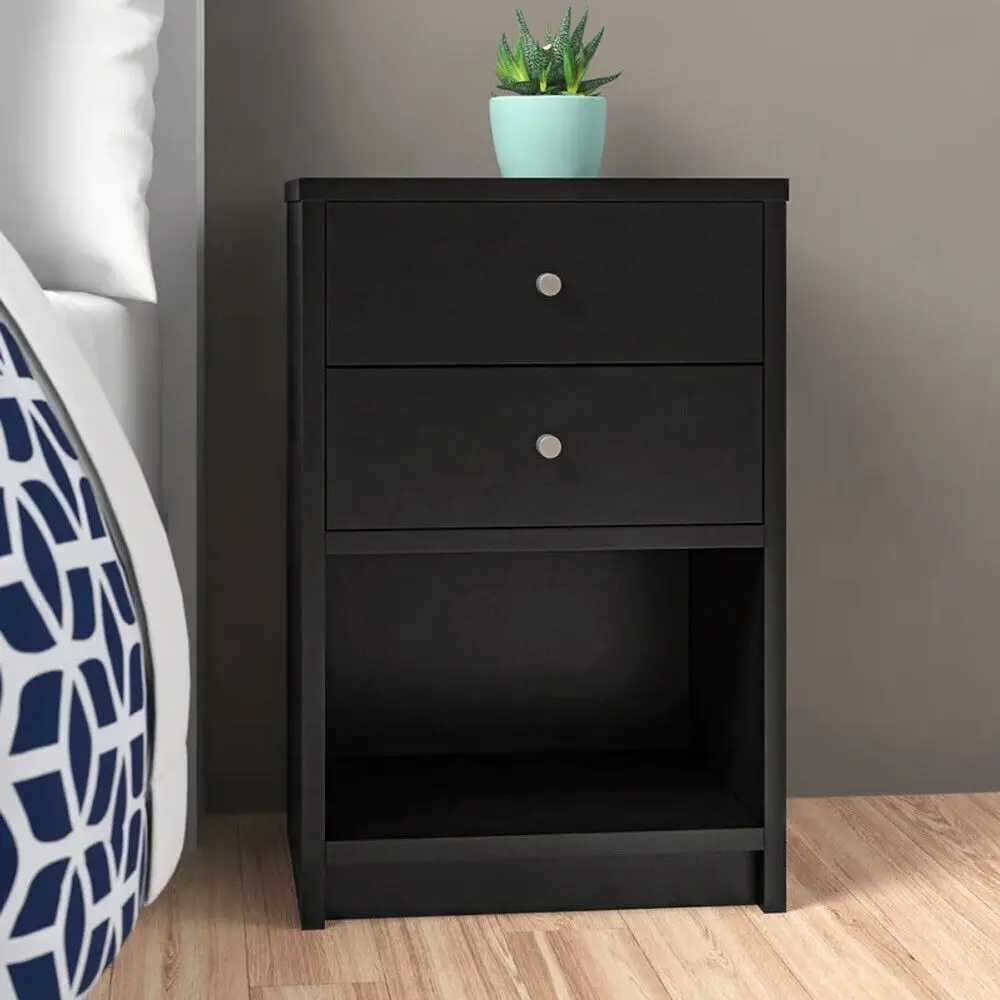 

Bedroom Storage Dresser 2 Drawers Nightstand Cabinet Wood Furniture Black