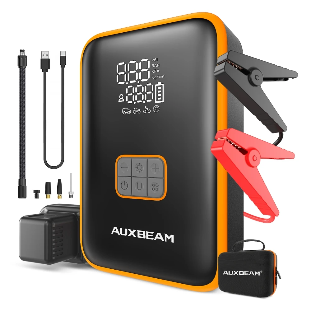3000A Car Jump Starter 8000mAh Power Bank 160PSI Pump Air Compressor Emergency Battery Booster USB Output & LED Lighting