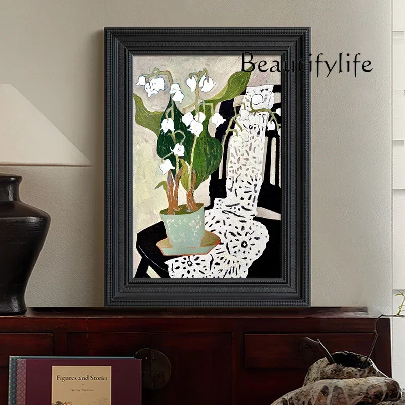 BJ Decoration Hanging Painting French Black And White Flowers Porch Medieval Hand Painted Oil Painting Living Room Bedroom