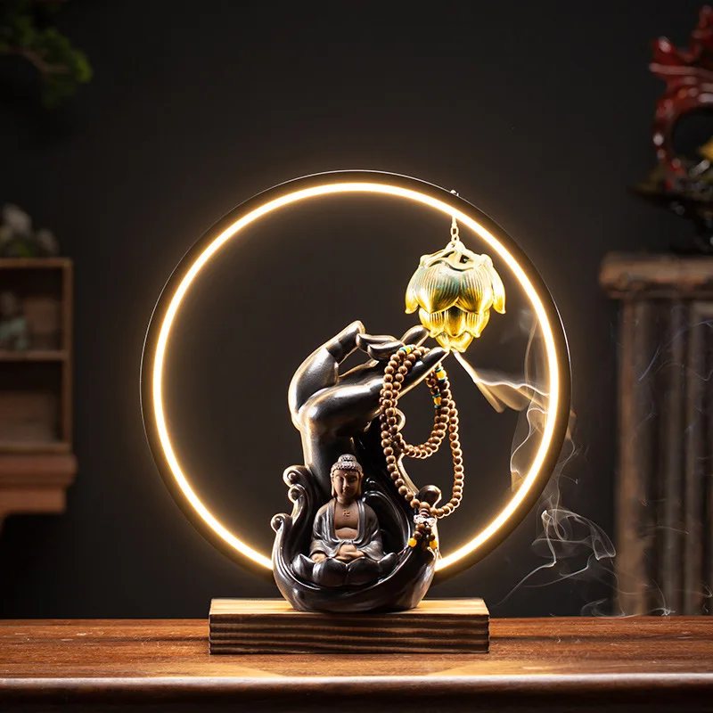 DSA Creative Backflow Incense Burner Bergamot Guanyin Lamp Circle Ornament Household Indoor Incense Living Room Office Incense
