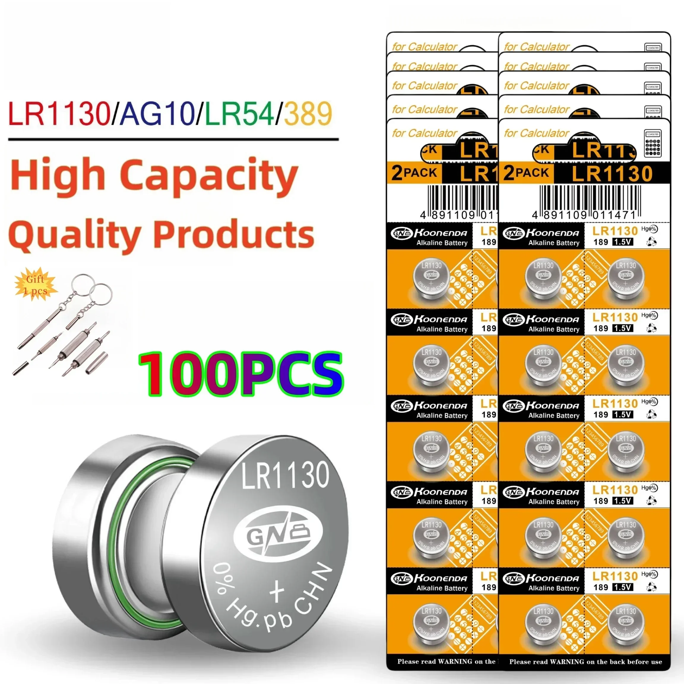 High Capacity 6-100Pcs AG10 Button Cell Batteries LR1130 Button Cell Battery 1.5V 1130 Battery Button Cell 389 SR54 189 SR1130