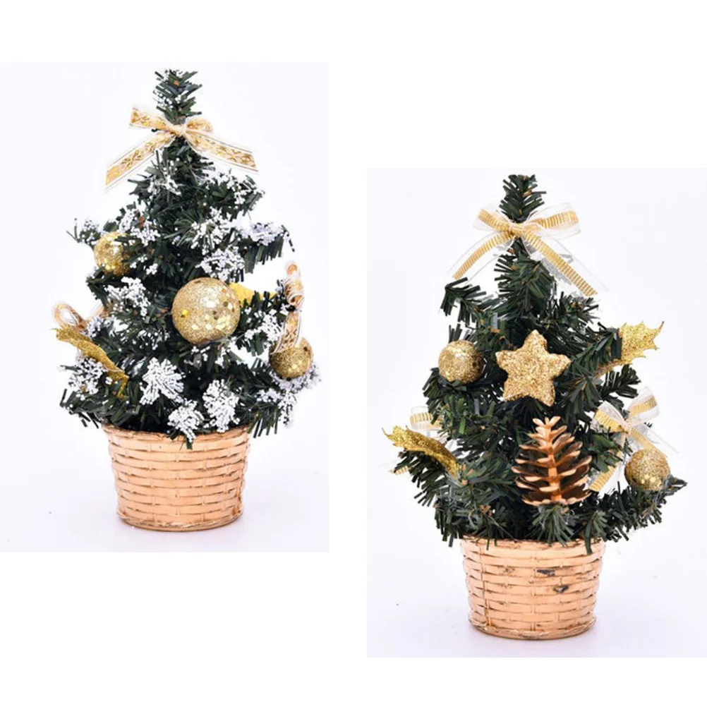 

2pcs Christmas Decoration Mini Tree 20Cm Golden Desktop Cabinet Chair Xmas Party Home Decor Festive Atmosphere