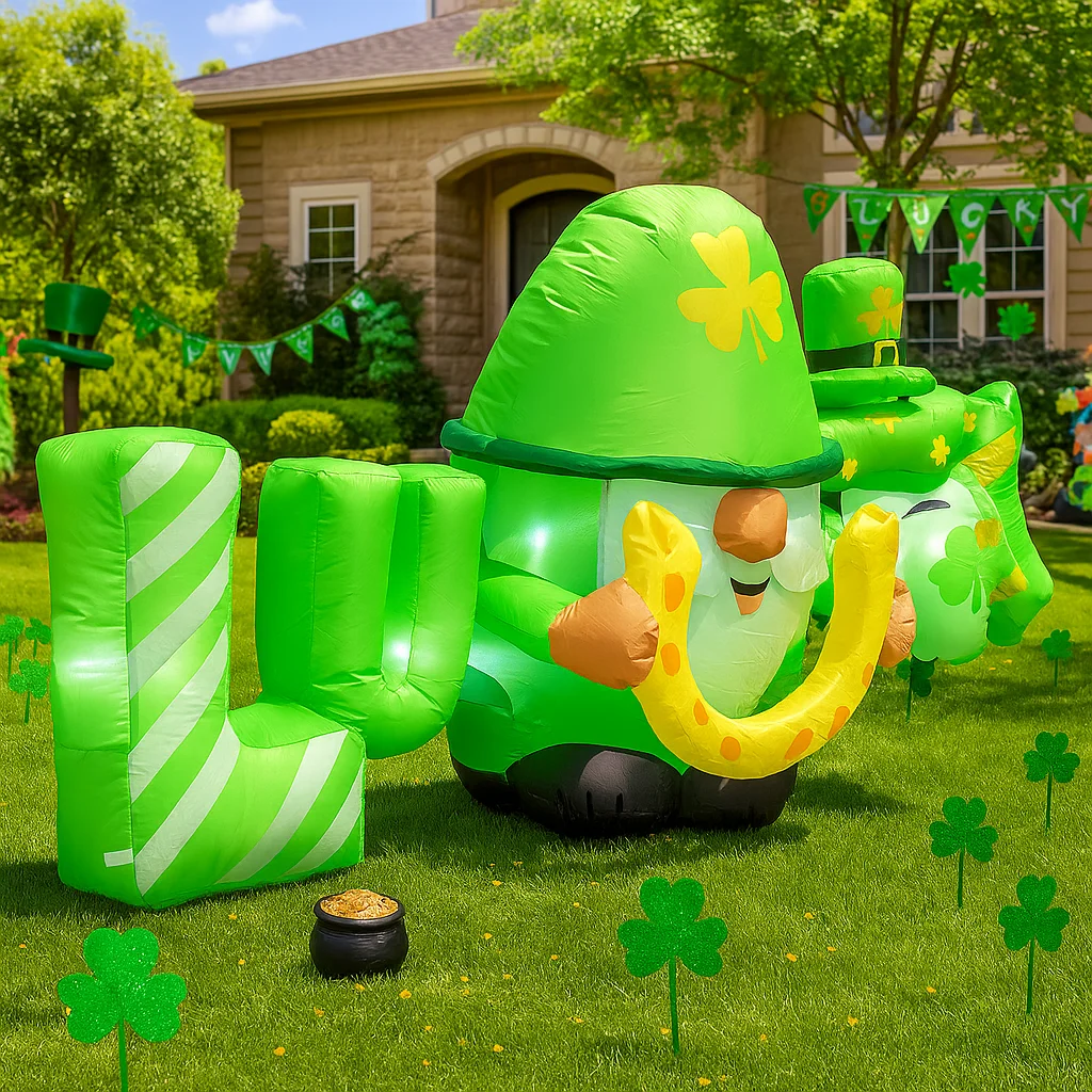 1.8M/5.9FT 聖パトリックデー インフレータブルおもちゃ DIY エルフデコレーション ホリデーラッキーヤードデコレーション LEDライトデコレーション 聖パトリックデーギフトオーナメント