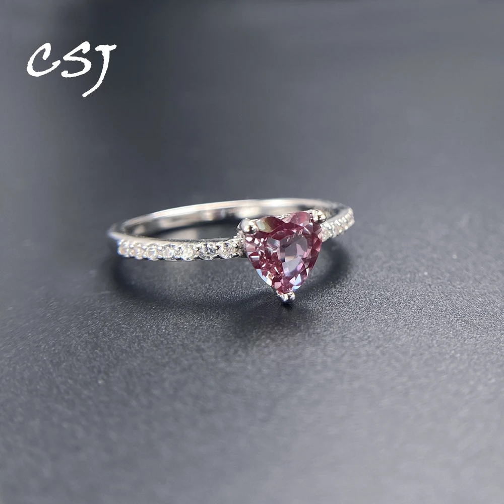

Trendy Lab Grown Alexandrite Rings Sterling 925 Silver Gemstone Heart 6mm for Women Lady Birthday Party Trendy Jewelry Gift