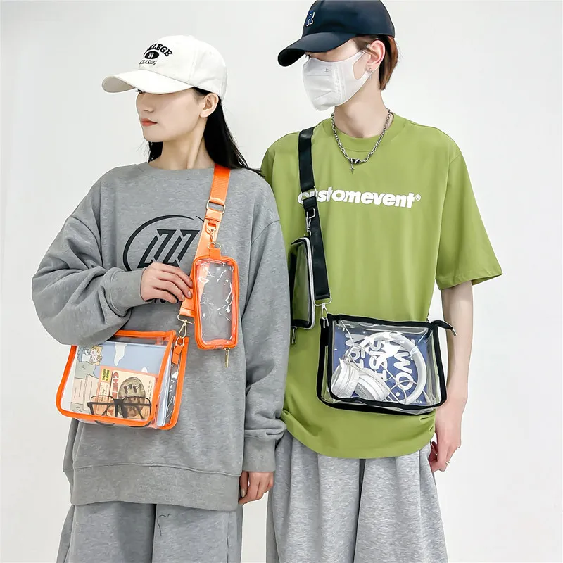 C PVC Transparent Shoulder Bag 2 IN 1 Adjustable Shoulder Straps Casual Clear Crossbody Bag Fashion Couple Bag for Boys & Girls