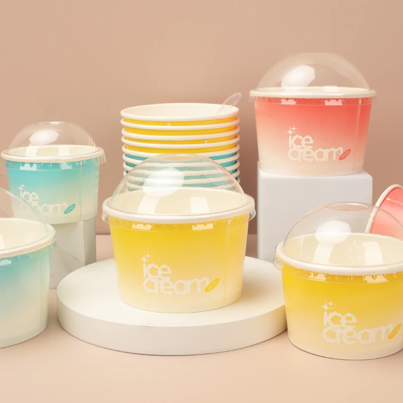 100Pcs 5oz Disposable Ice Cream Bowls, Thick Paper Dessert Cups for Frozen Yogurt, Snacks & Pudding, Leak-Resistant