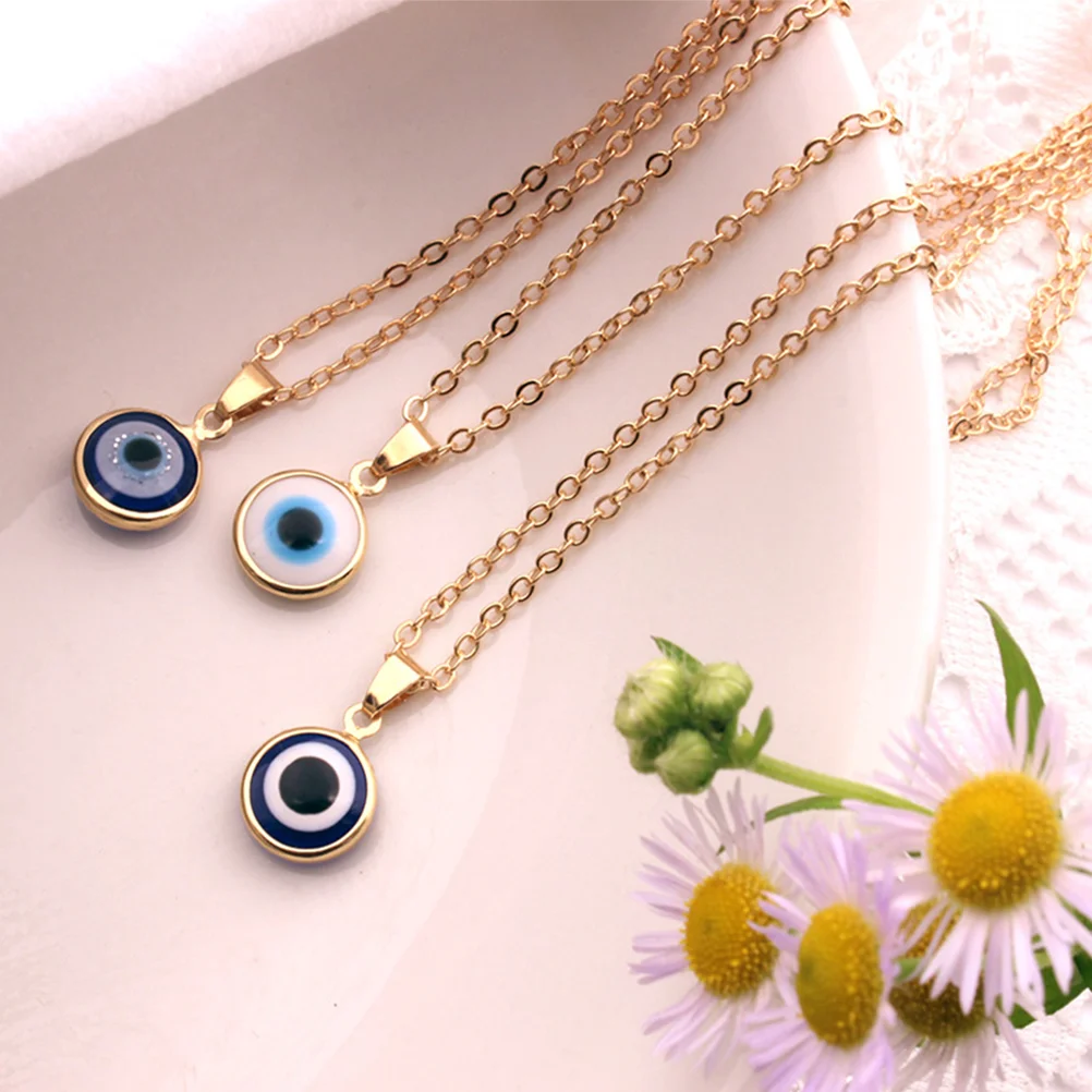 3 Pcs Evil Eye Chain Blue Pendant Goldendoodle Ornament Metal Necklace Turkish Choker for Women Necklaces Woman