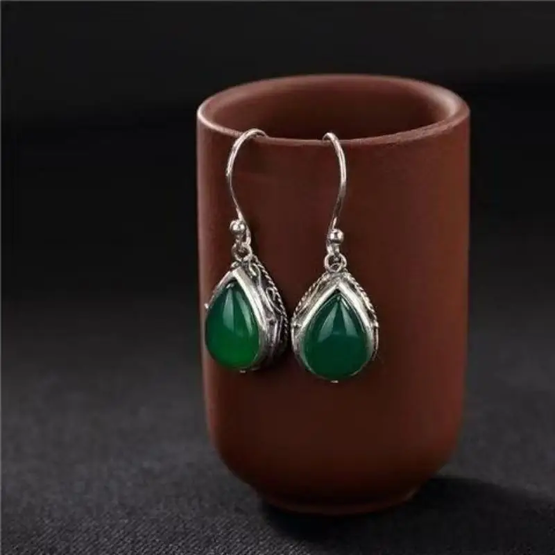 Vintage Antique Teardrop Drop Earrings Old Silver Ethnic Style Jewelry for Women Bohemian Outfit Accessory Present