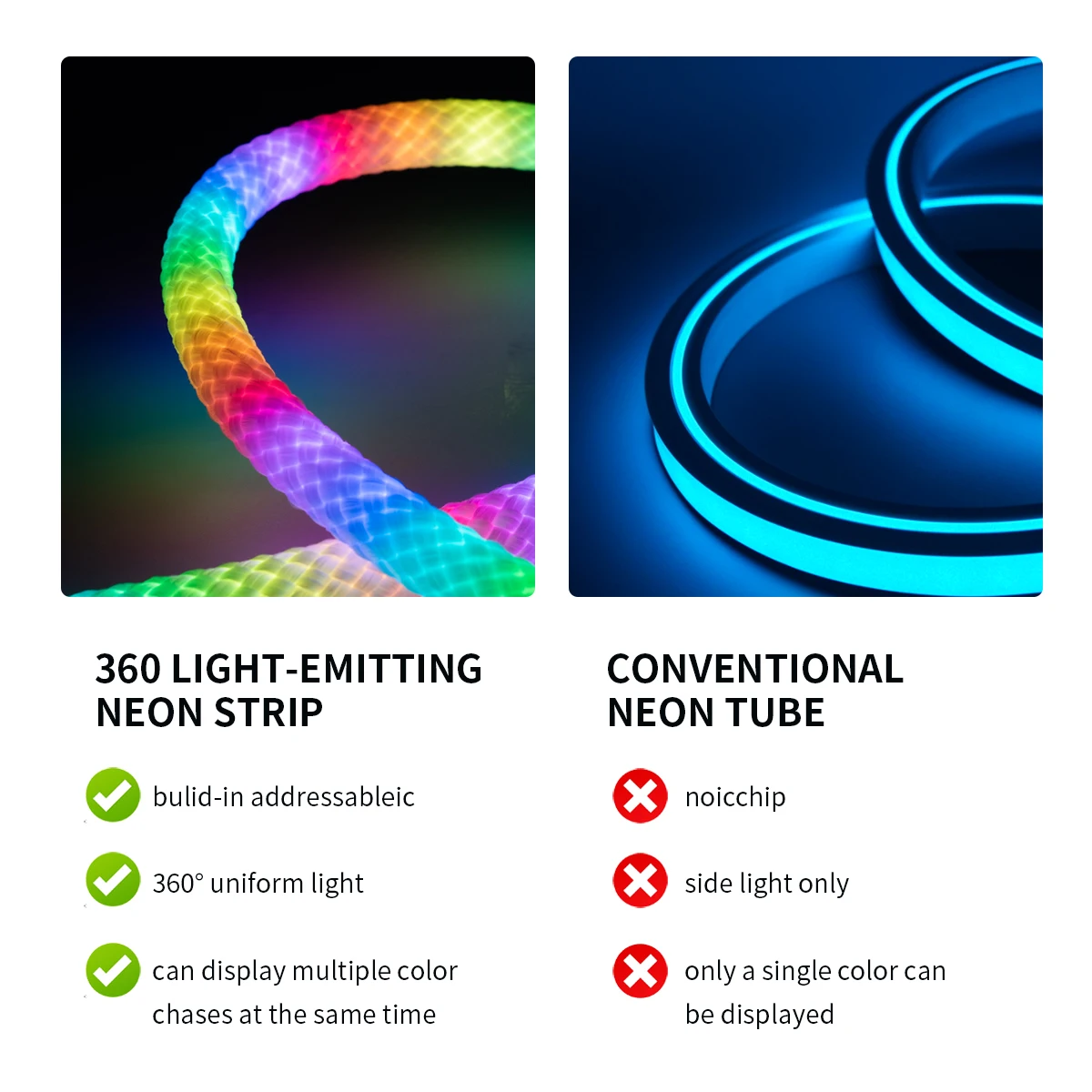 360 Degree Round Reticulate RGBIC Neon LED Strip Lights USB 5V Smart Bluetooth Silicon LED Neon Light Rope Room Decor