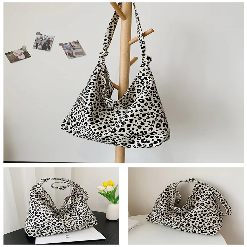 Fashion Leopard Printed Handbags for Women Shopping Casual Canvas Ladies Totes Bags Large Capacity Shoulder Shopper Bag