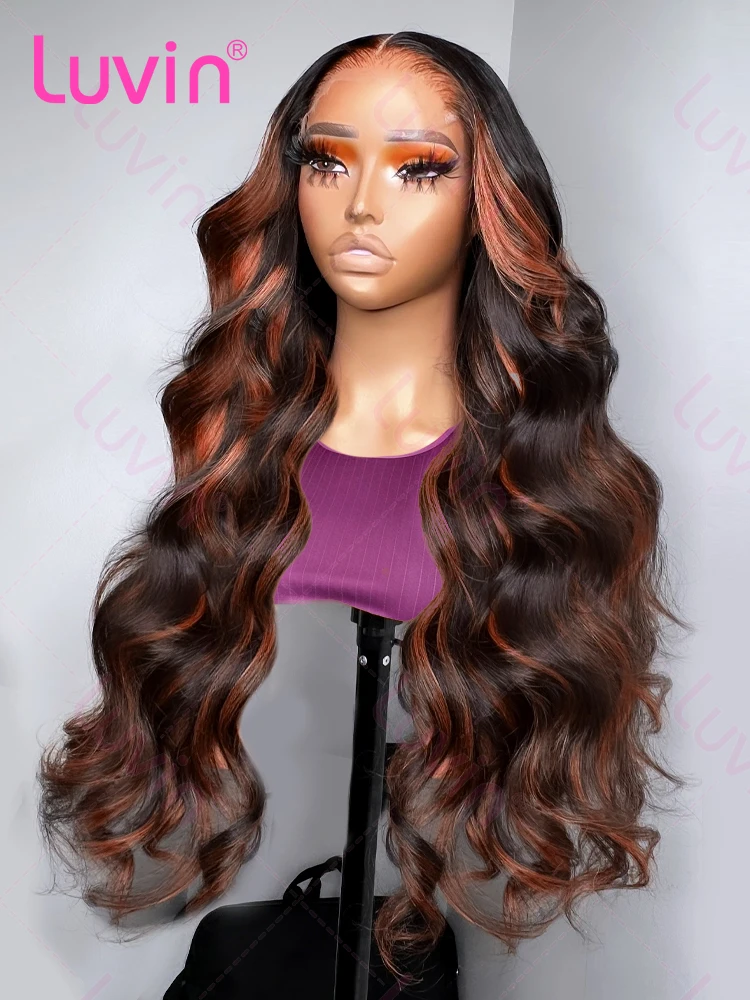 200% Brazilian Highlight Ombre Body Wave 13x4 Lace Front Wig Human Hair 1B/4 Black Brown 13x6 HD Lace Frontal Wigs For Women