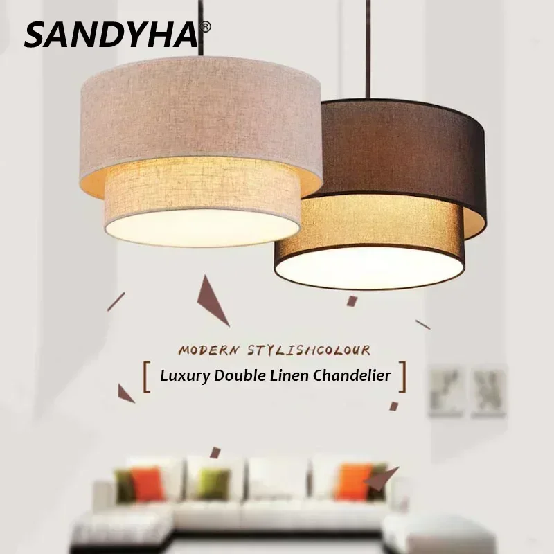 SANDYHA Nordic Retro Fabric Ceiling Chandelier for Living Dining Room Bedroom Decor Home Led Hanging Lamp Table Lighting Fixture