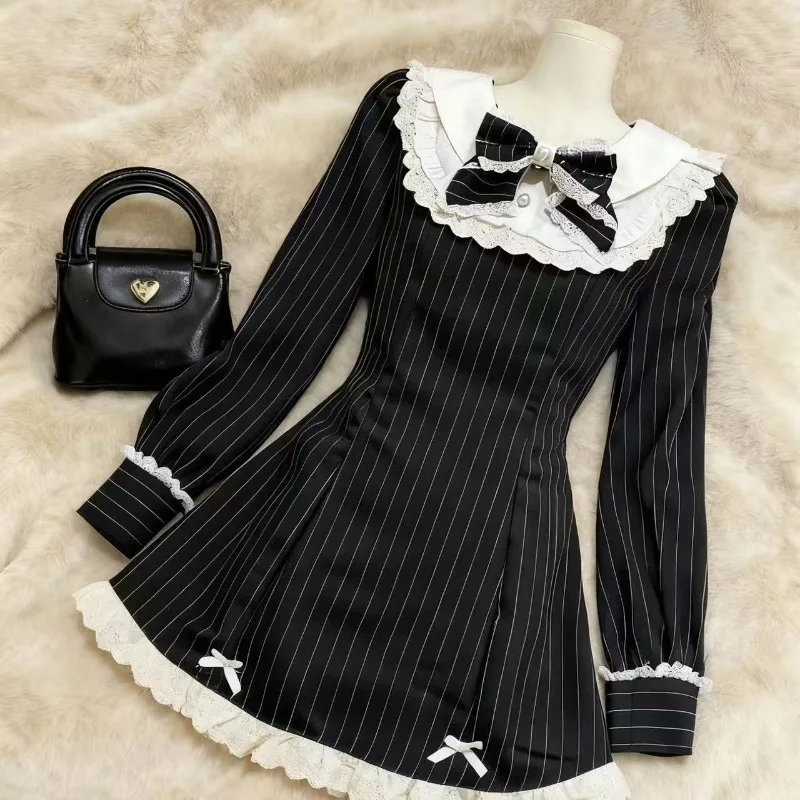 Outono novo kawaii estilo princesa arco vestidos coreano designer de moda doce vestido curto meninas elegante festa roupas finas 2025 novo