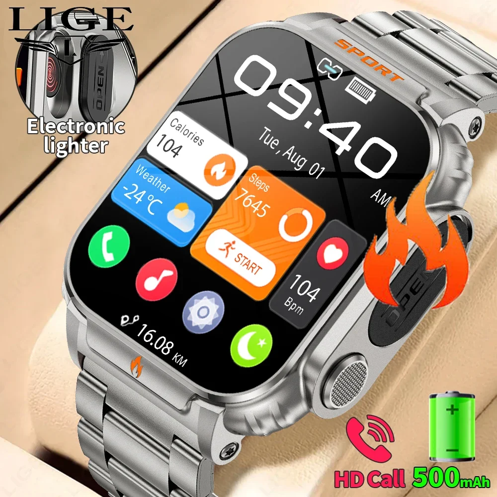 LIGE Lighter Smart Watch Outdoor Sport 500mAh Large Battery Waterproof Bracelet The Cigarette Lighter Smartwatch For Android IOS
