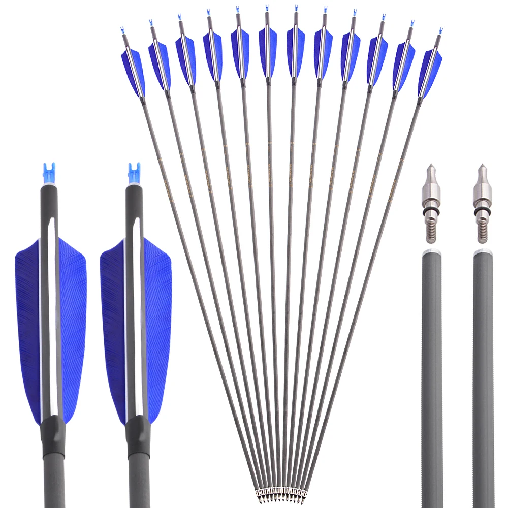 6/12 Uds 35 pulgadas columna vertebral 400 tiro con arco flechas de carbono ID 6,2mm eje S Pin Nock arco compuesto recurvo tiro caza flechas de carbono