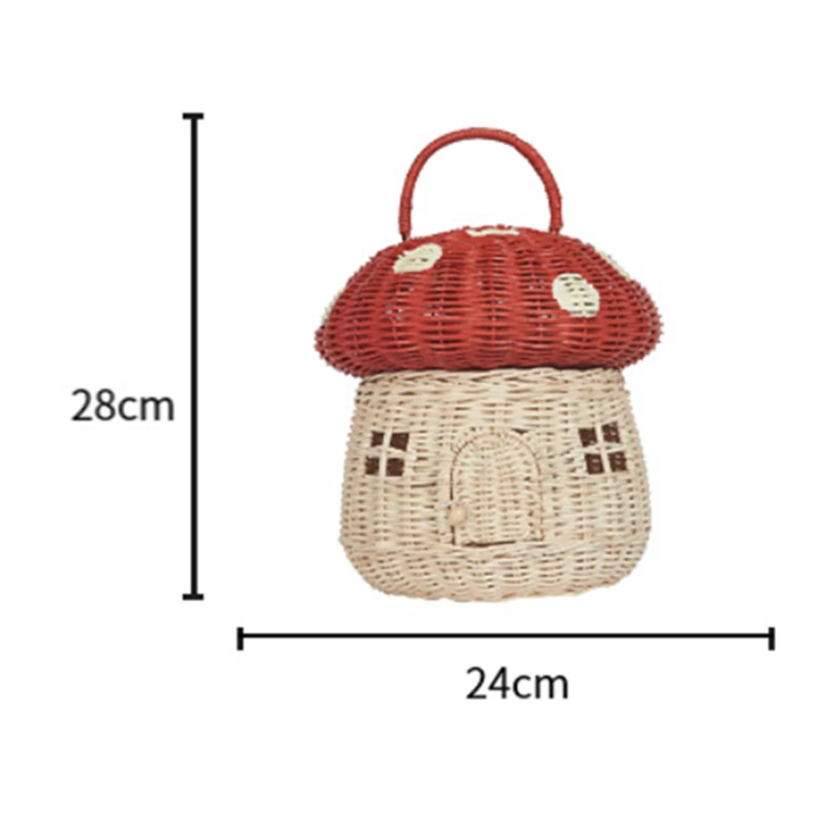Nova cesta de armazenamento em forma de cogumelo de vime artesanal-fofo artesanal presente decoração arte rattan, vermelho
