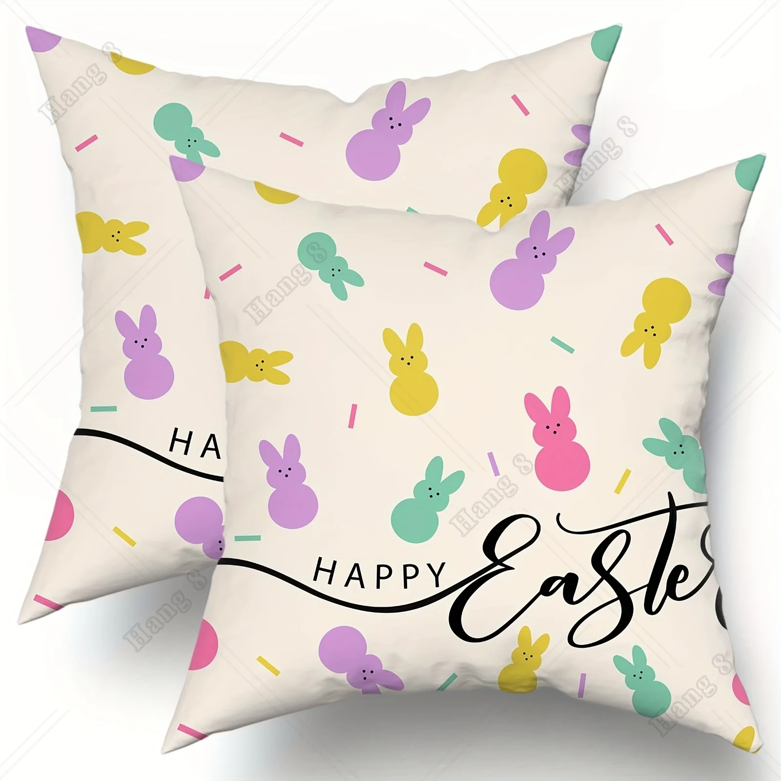 2pcs Colorful Rabbit Easter Throw Pillow Double Sides Room Office Living Room Decor Sofa Decor No Pillow Core Linen Cotton