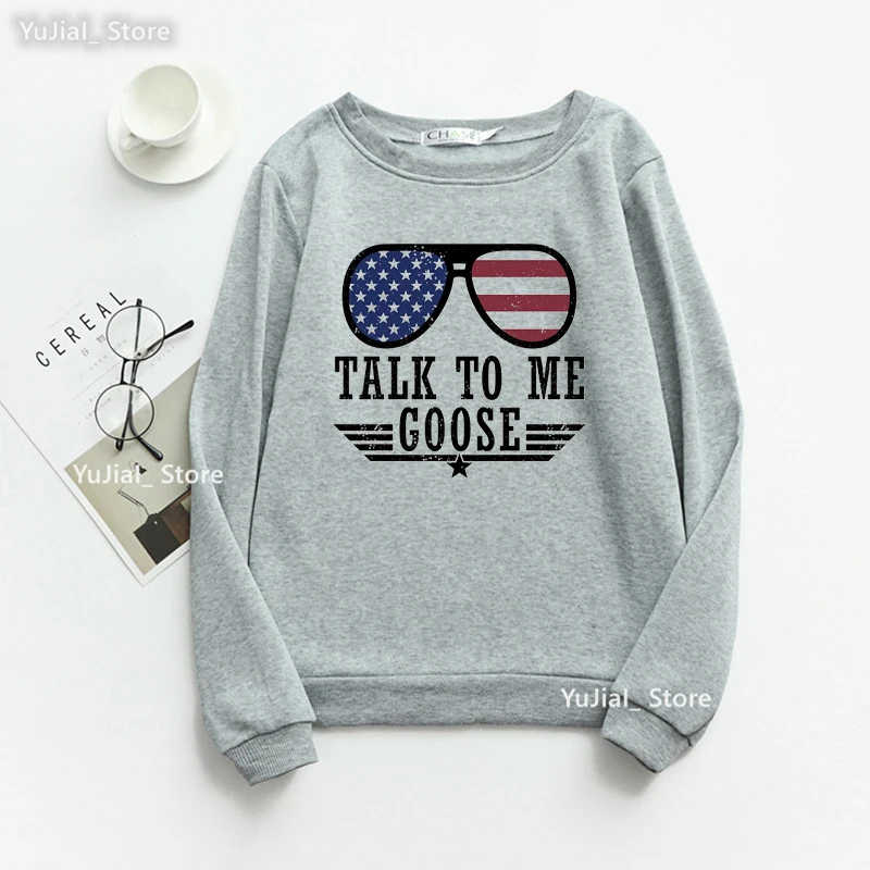 Talk To Me Goose Graphic Print Sweatshirt Women American Flag Hoodies Femme Fashion Long-Sleeved Velvet Thickening Coat